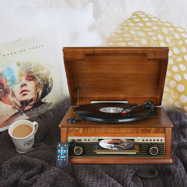 新品特惠仿古留声机复古LP黑胶唱片机老式电唱机CD机收音机蓝牙