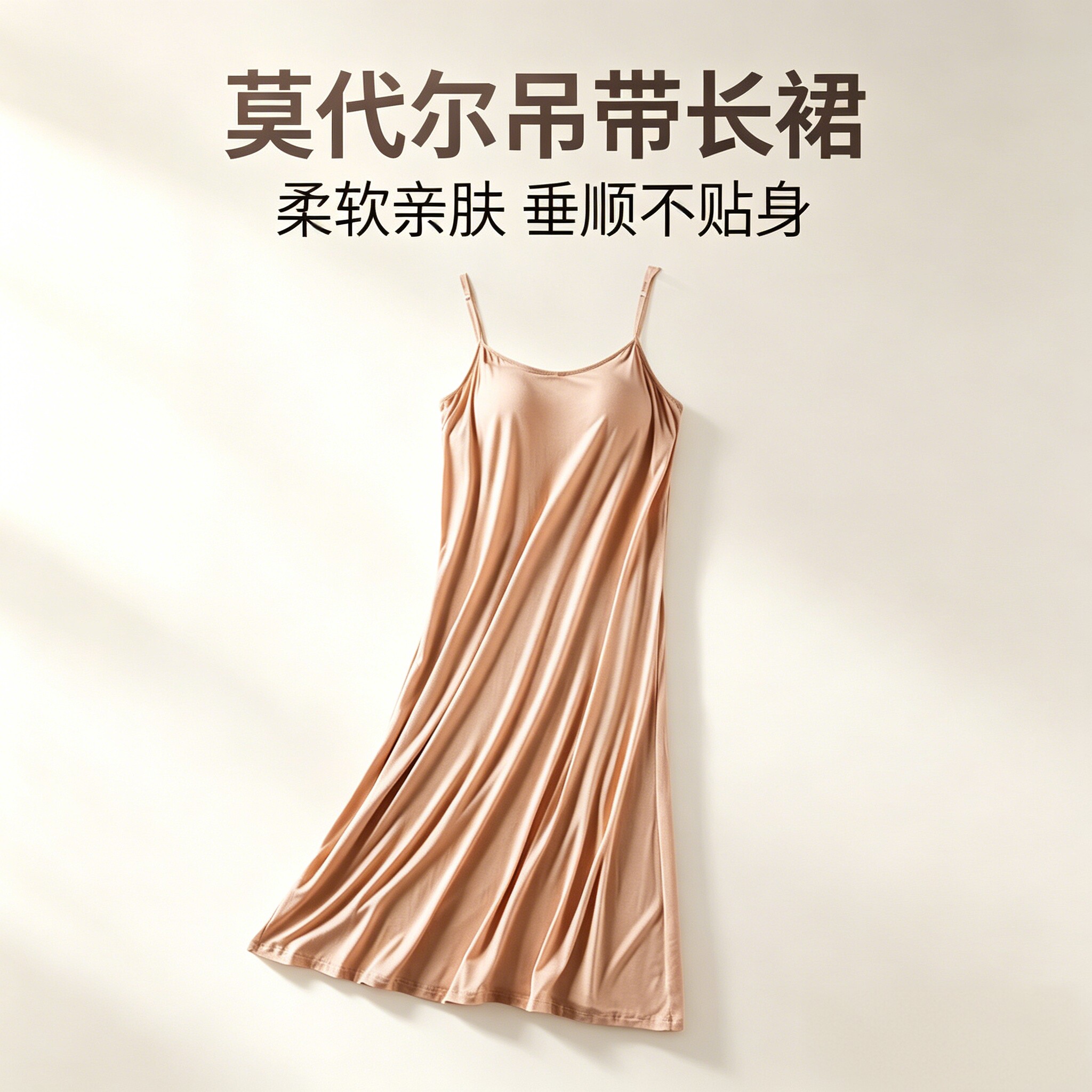莫代尔带胸垫肤色吊带背心长裙女