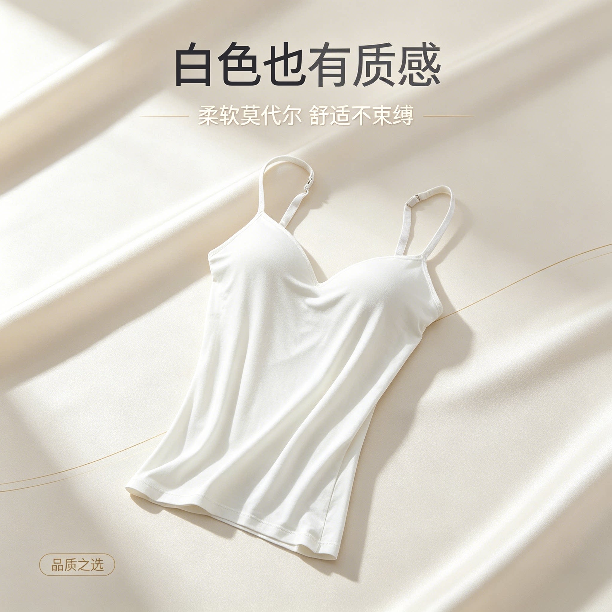 莫代尔带胸垫V领宽松吊带背心女