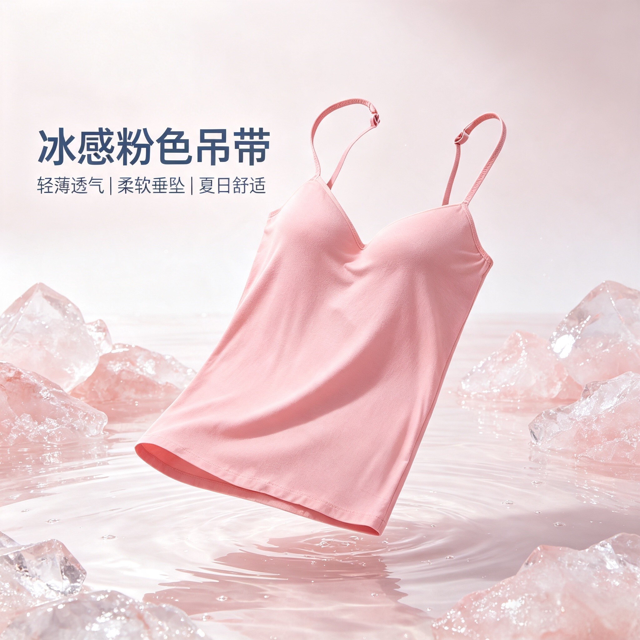莫代尔粉色带胸垫贴身吊带背心女