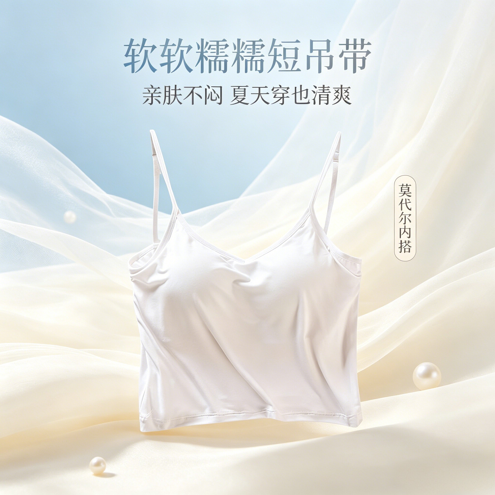 莫代尔带胸垫V领宽松吊带背心女