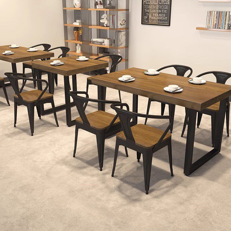 复古工业风烧烤店面馆实木餐桌椅组合商用餐厅音乐餐吧长方形桌子