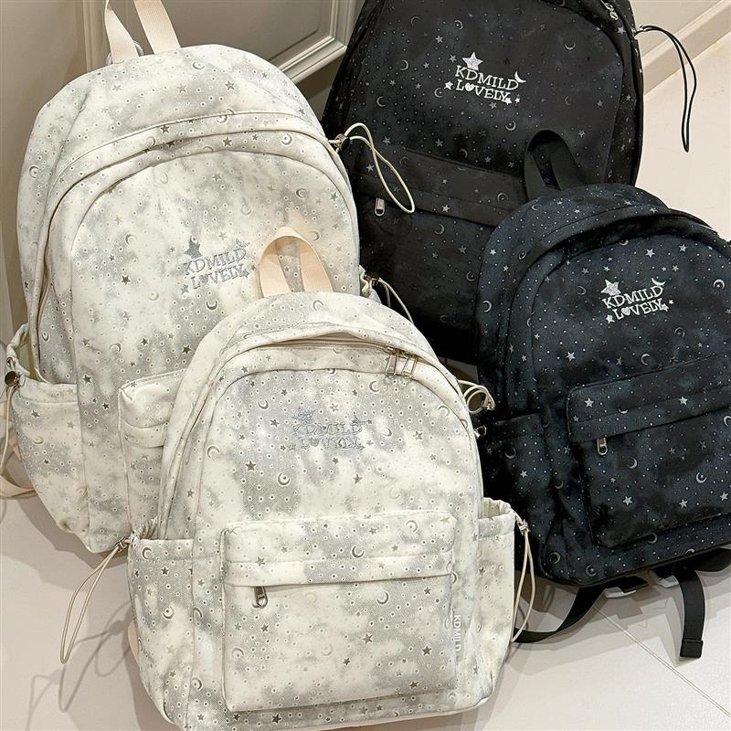 韩版ins风星星双肩包女生 大容量简约百搭学生书包旅行轻便小背包