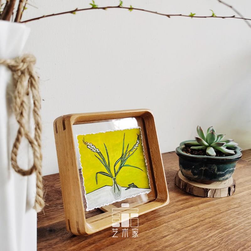 猫与剑兰常玉迷你小画猫与蝶简约小众微喷摆台装饰画实木画框礼物