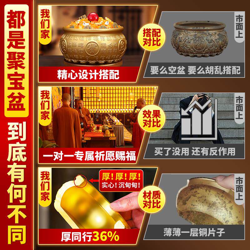 黄铜聚宝盆实心百福米缸招财聚财存钱罐玄关店铺开业礼品装饰摆件