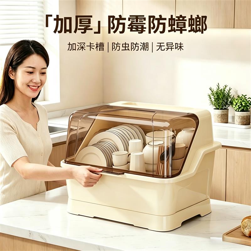 碗筷收纳箱放碗碟收纳层架厨房家用沥水置物架装碗盘柜碗筷餐具