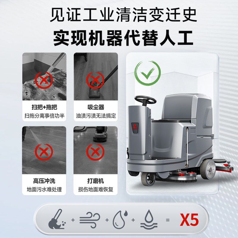 扬子X5驾驶式洗地机商用工业工厂车间用物业车库电动扫地车清扫车