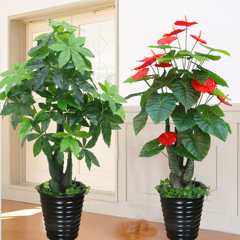 仿真发财招财树绿色植物盆栽客厅室内摆件大型防真塑料玉观音假花