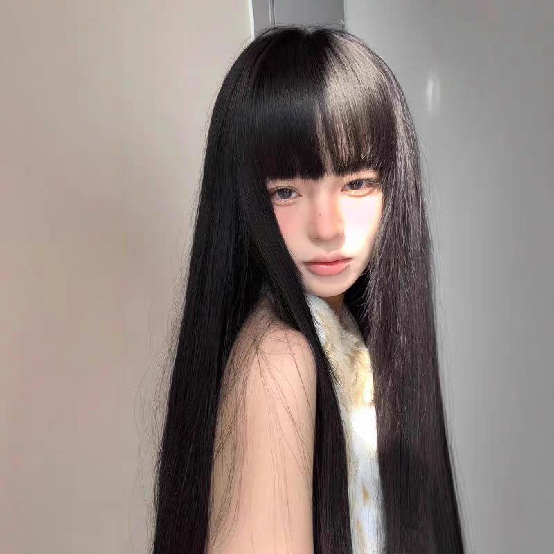假发女长发80cm黑色超长直发lolita齐刘海自然彷全真发jk全头套式