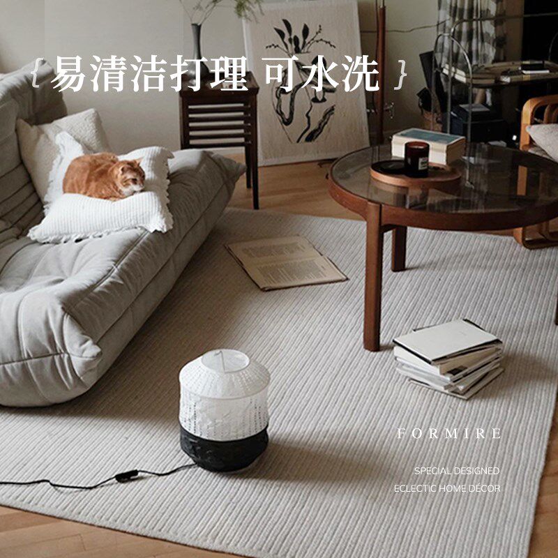 羊毛地毯手工编织床边毯客厅新款卧室法式轻奢纯色无胶定制长地毯