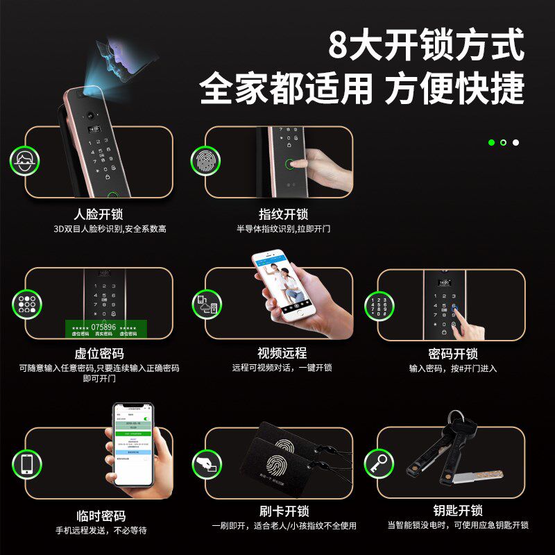 全自动指纹锁家用防盗门人脸识别智能门锁电子密码锁带监控摄像头