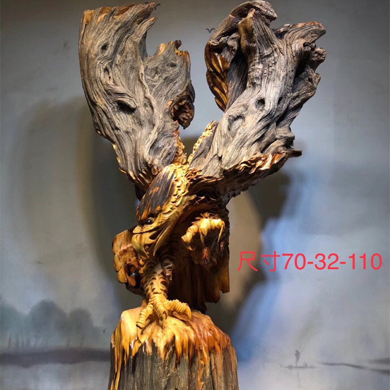 根雕木雕摆件崖柏花梨木老鹰大展宏图动物雕刻送礼家居开业工艺品