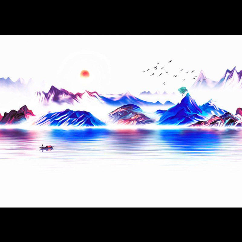 鱼缸壁纸背景纸高清5d外贴贴纸山水画流水生财挂画水族箱背景贴纸