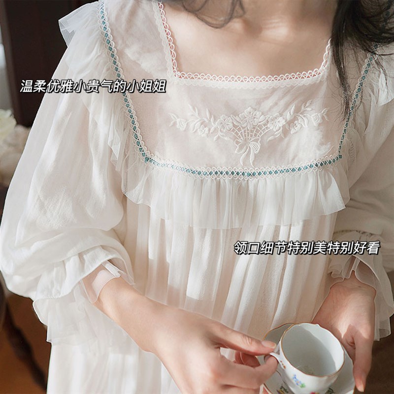 公主风睡裙女甜美可爱法式蕾丝花边婴儿棉宫廷睡衣白色长裙家居服