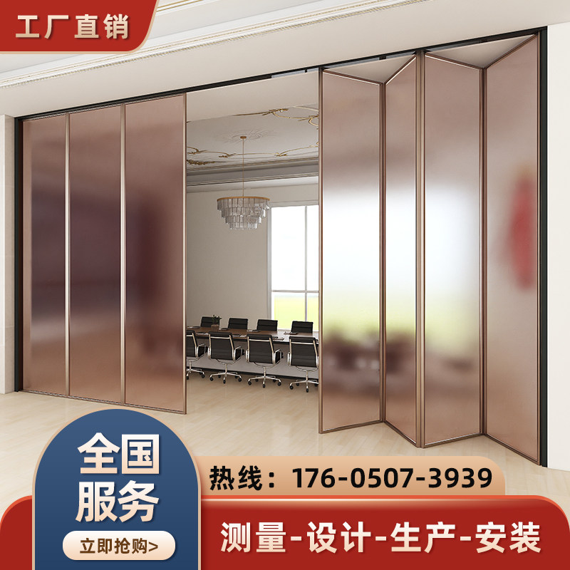 钢化玻璃折叠门户外阳台洗车房厨房店铺办公室高隔断吊轨推拉移门