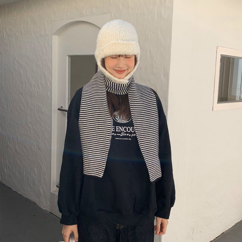 韩国设计师针织圈圈毛可爱飞行帽女冬百搭白色护耳保暖毛线雷锋帽