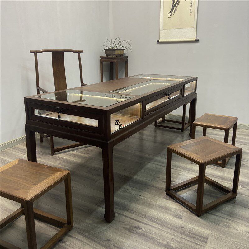 老榆木展柜新中式珠宝展柜实木柜台饰品柜台免漆展柜玻璃展柜