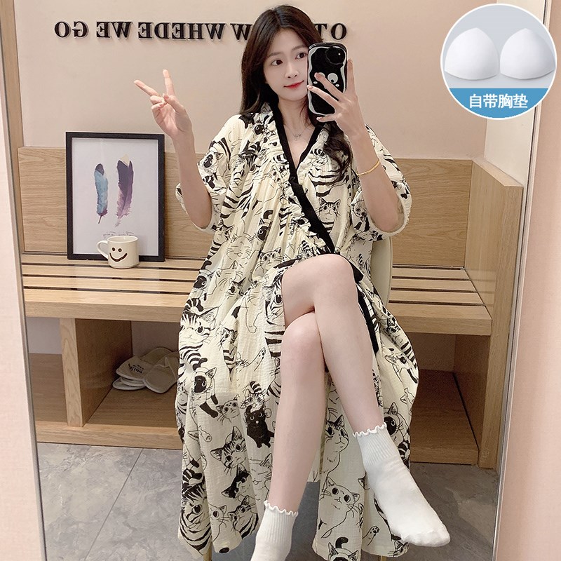 睡袍女款夏季带胸垫高级感短袖睡裙夏天和服式浴袍女士睡衣家居服图片