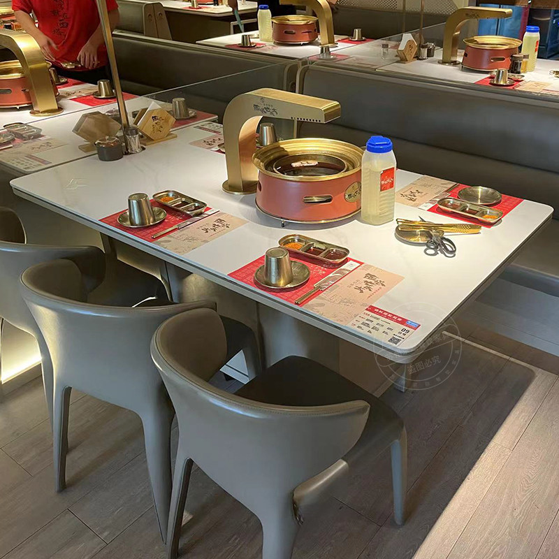 西塔老太太岩板韩式无烟烤肉桌子泥炉碳火地排烟自助烧烤店桌椅