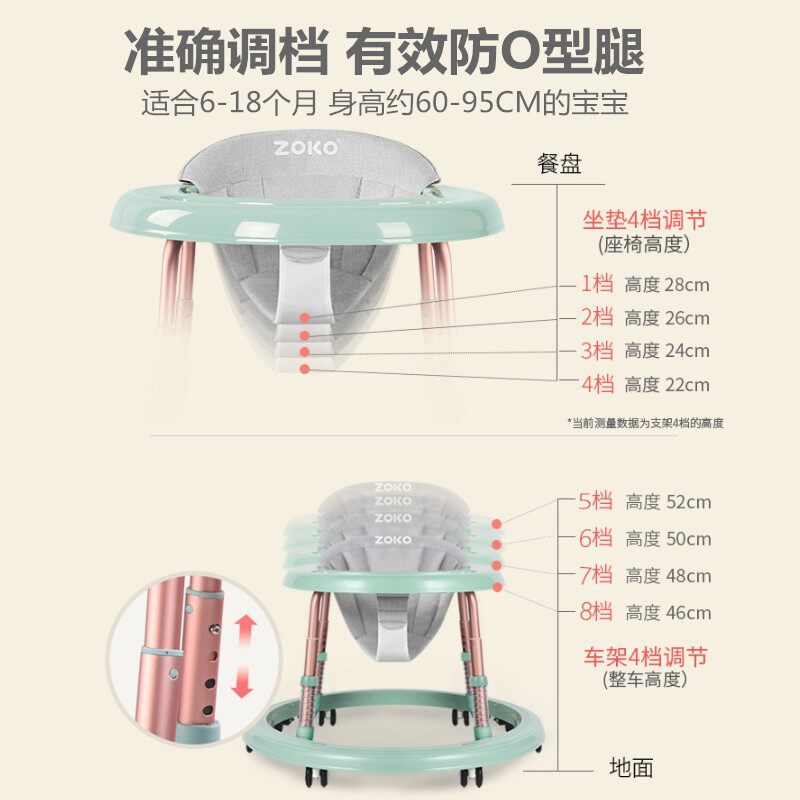 zoko婴儿学步车多功能防 侧翻o型腿男女宝宝幼儿6/7-18个月学行车