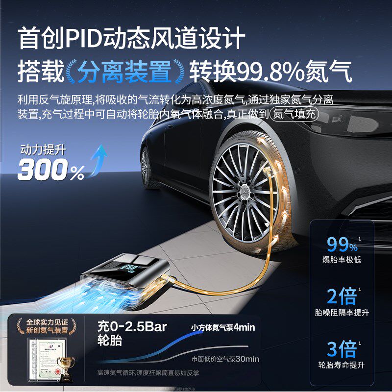 车载无线充气泵汽车用便携式高压氮气打气筒自行车轮胎压电动加气
