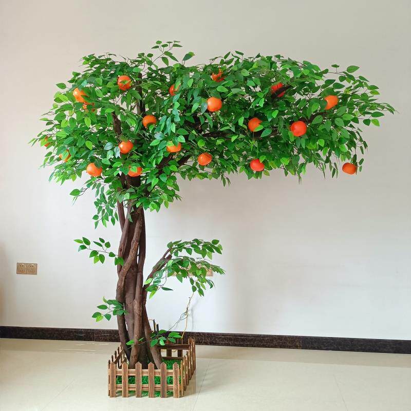 仿真橘子树假水果树柿子橙子石榴芒果大型室内花艺装饰布景定制