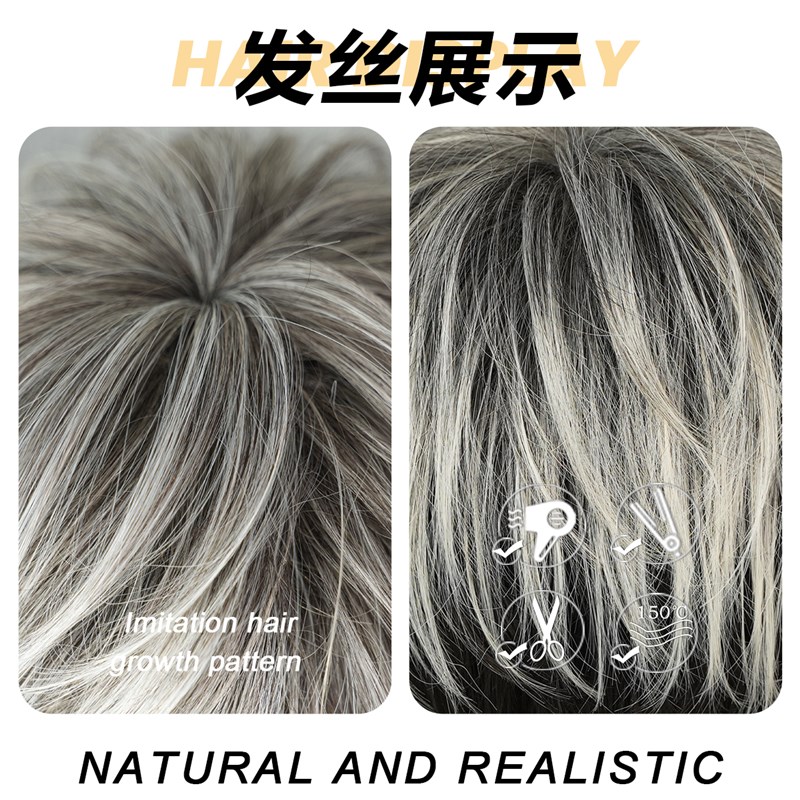 wig欧美假发全头套女仿真人发丝假发套短发白金挑黑女士发型自然