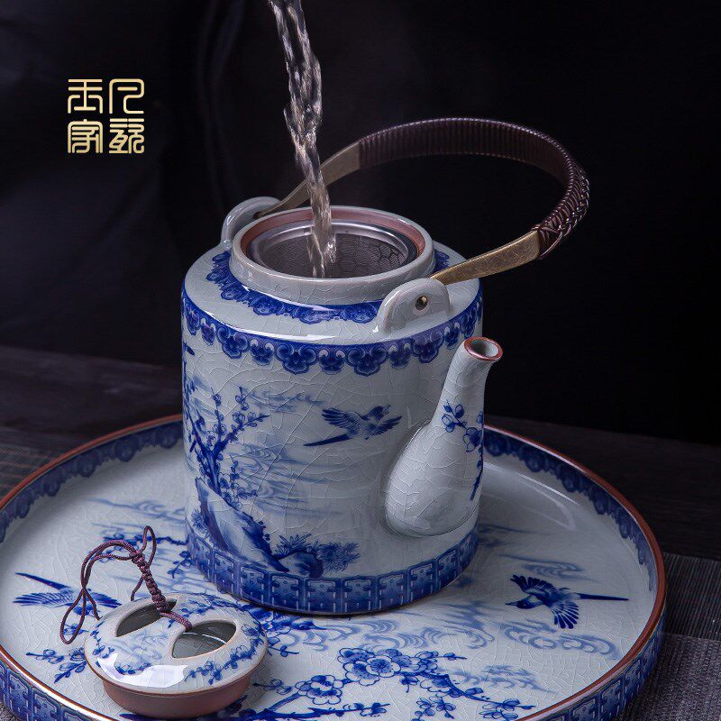 景德镇青花瓷茶具套装高档陶瓷大容量提梁壶功夫茶杯茶盘茶壶整套