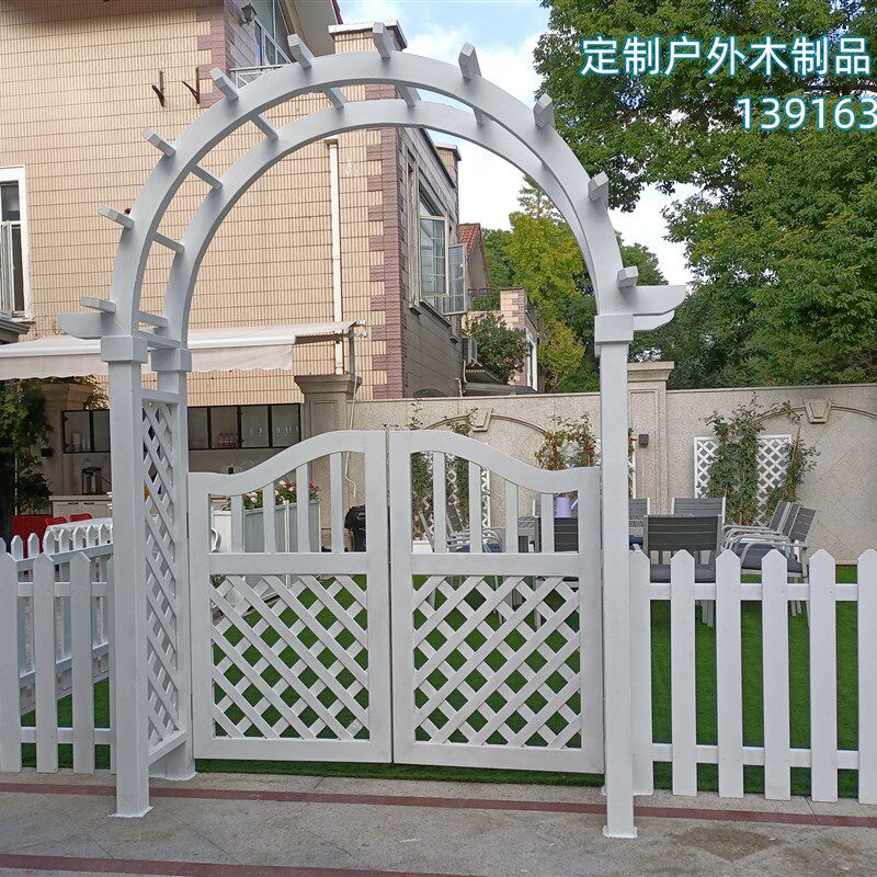 防腐木户外拱门花架爬藤架拱形花园景观门实木庭院栅栏双开门