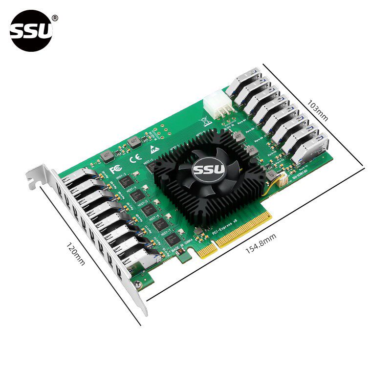 PCI-E转USB3.2 Gen1扩展卡独立8通道16口相机视频采集群控转接卡