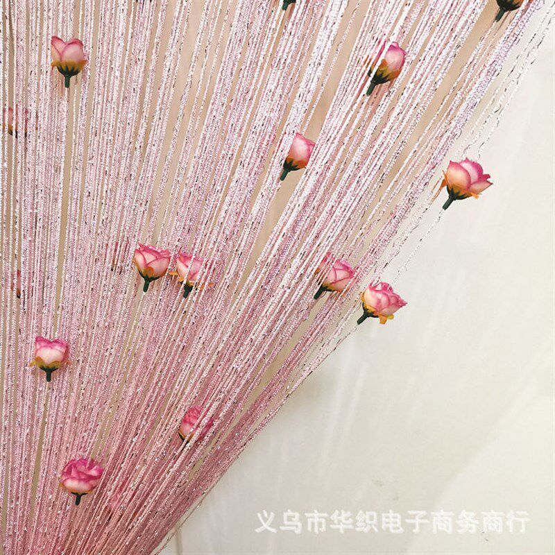魔术贴高档玫瑰花线帘夏季门帘网红装饰美容院流苏窗帘隔断子母贴