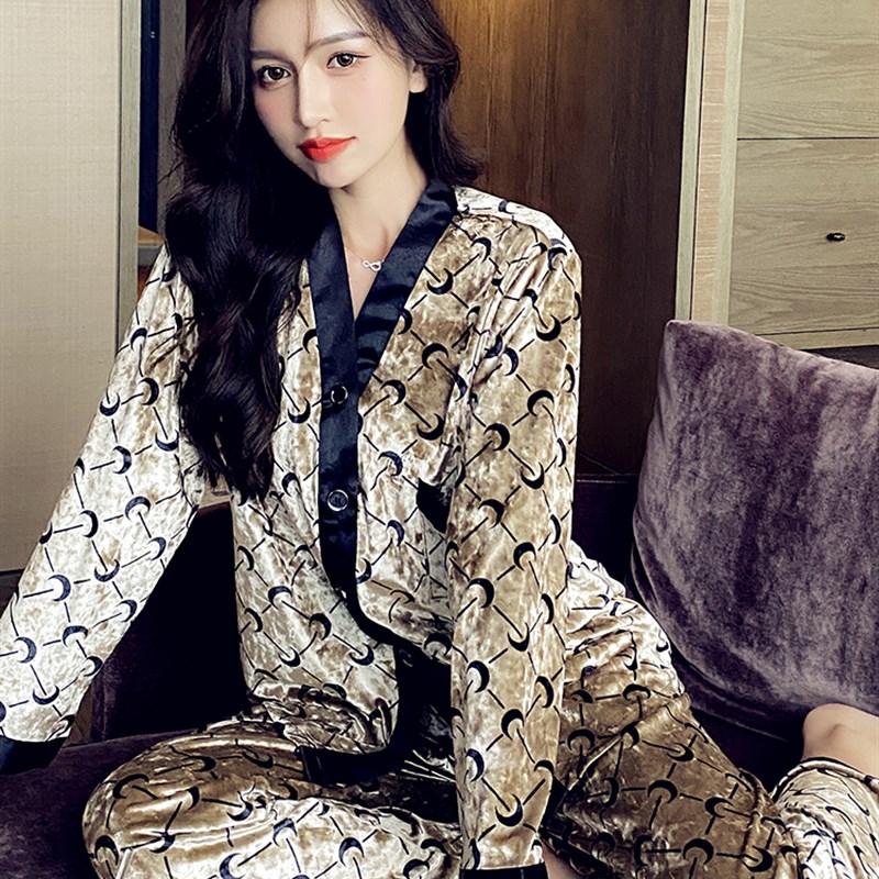 情侣睡衣女春秋金丝绒2023年新款韩版时尚男士冬季长袖居家服套装