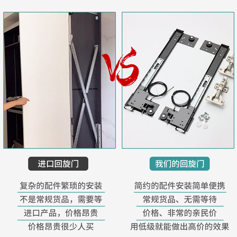 衣柜隐藏式折叠回旋门轨道橱柜门伸缩侧装隐形插入式滑轨五金配件