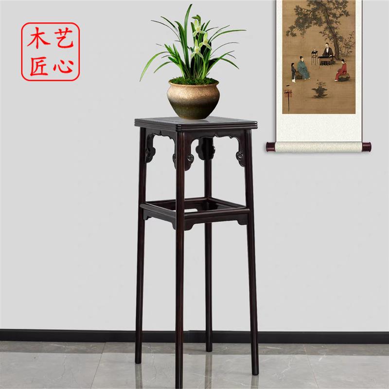 木艺匠心紫光檀花架客厅中式高足红木香几宋式花几置物架古董架