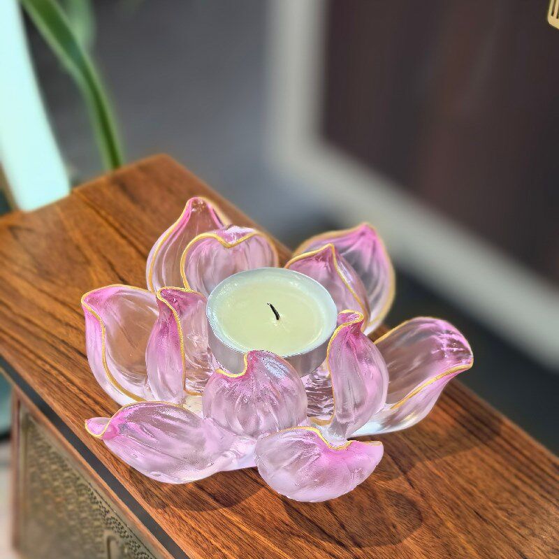 小白茶具净水金莲古法琉璃粉红色荷花莲花线香插香道摆件蜡烛烛台
