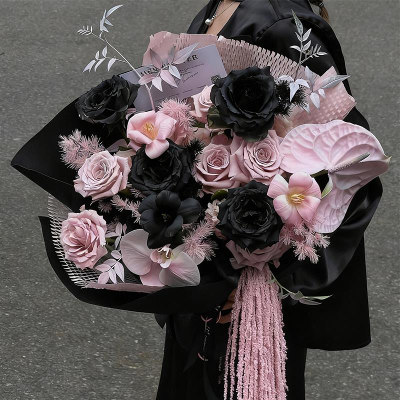 高级黑粉曼塔混搭玫瑰花束生日节日鲜花同城速递配送杭州上海花店