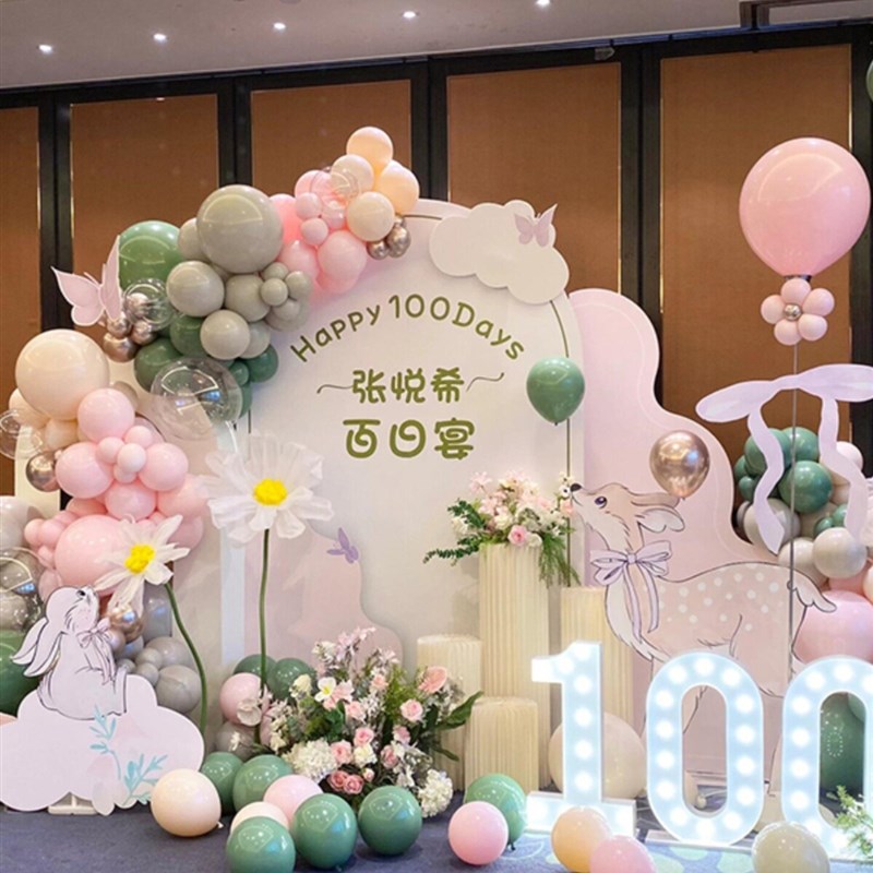 绿兔的第一个生日装饰百日宴会百日气球装饰周供应Kt板背景墙