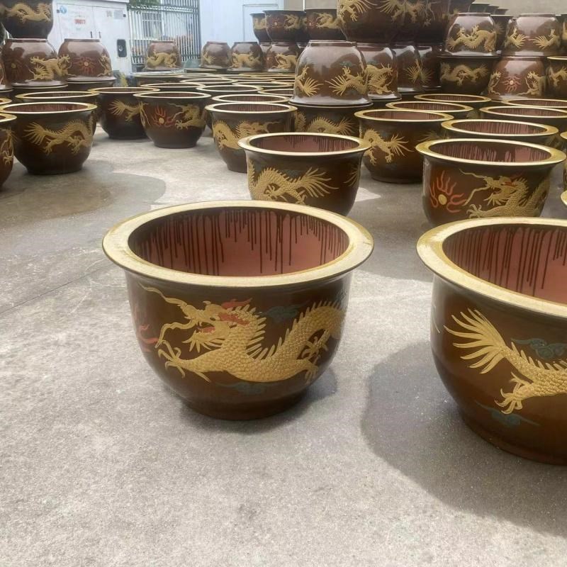 宜兴龙缸花盆陶瓷特大号家用土陶庭院种树花盆铁树盆发财树绿植盆