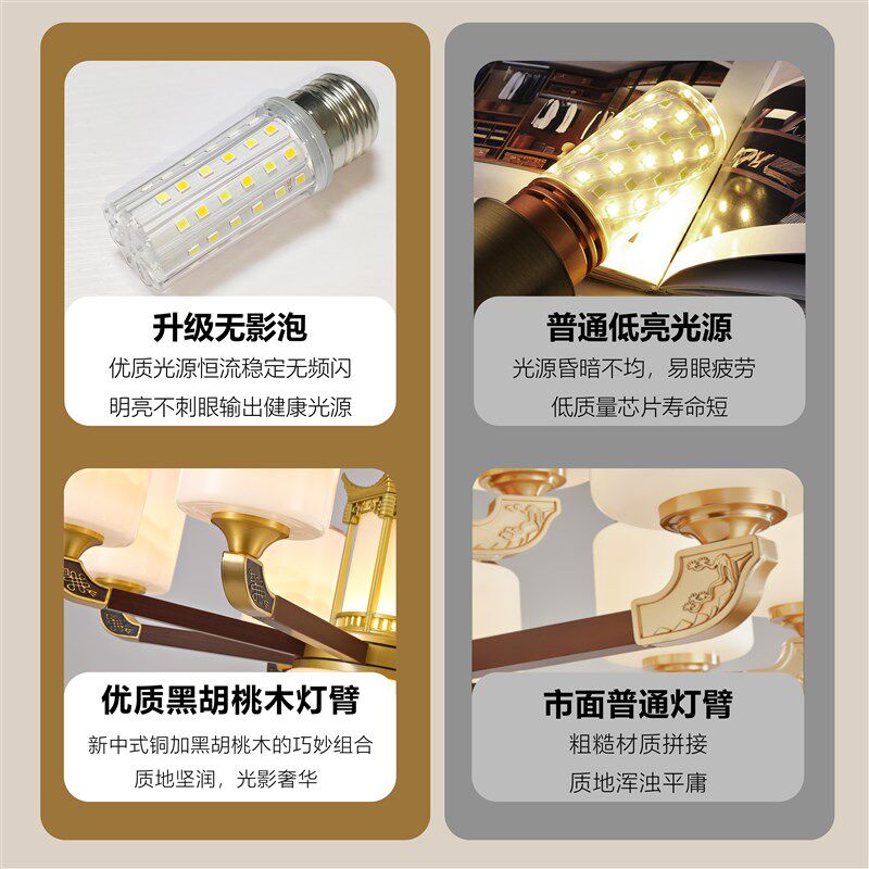 新中式复式楼大吊灯全铜实木别墅客厅灯2026新款挑空中国风餐厅灯