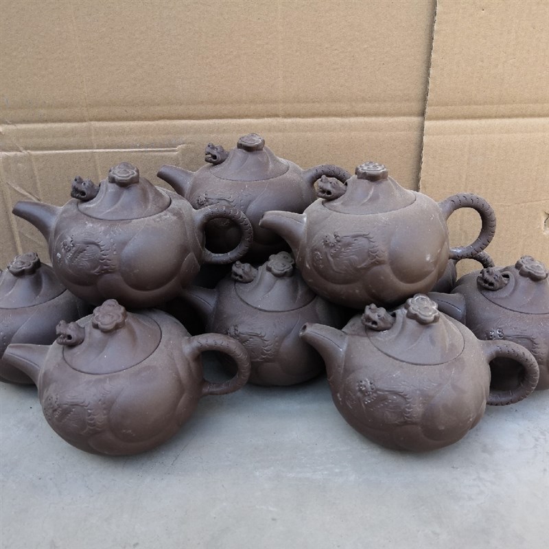 宜兴紫砂壶原矿老一厂库存紫砂壶老壶全手工制作鱼化龙紫砂壶