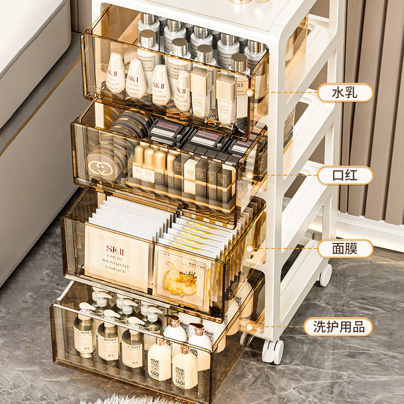 化妆品收纳柜护肤品收纳盒桌面置物架收纳箱防尘化妆台推车一体柜