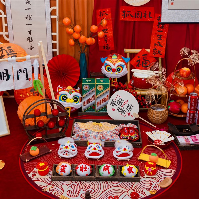 租赁周岁礼新中式国风抓周场景宝宝道具生日宴装饰用品挂布背景墙