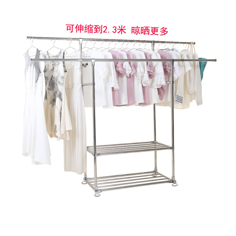 加厚SUS304不锈钢晾衣架 落地阳台双杆伸缩凉衣杆晒被挂衣服架子