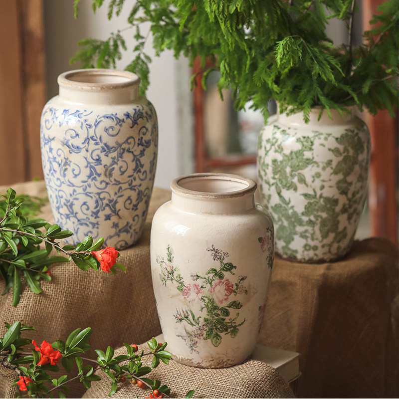 青花瓷冰裂釉陶瓷花瓶摆件客厅插花仿古复古新中式彩绘宋代美学