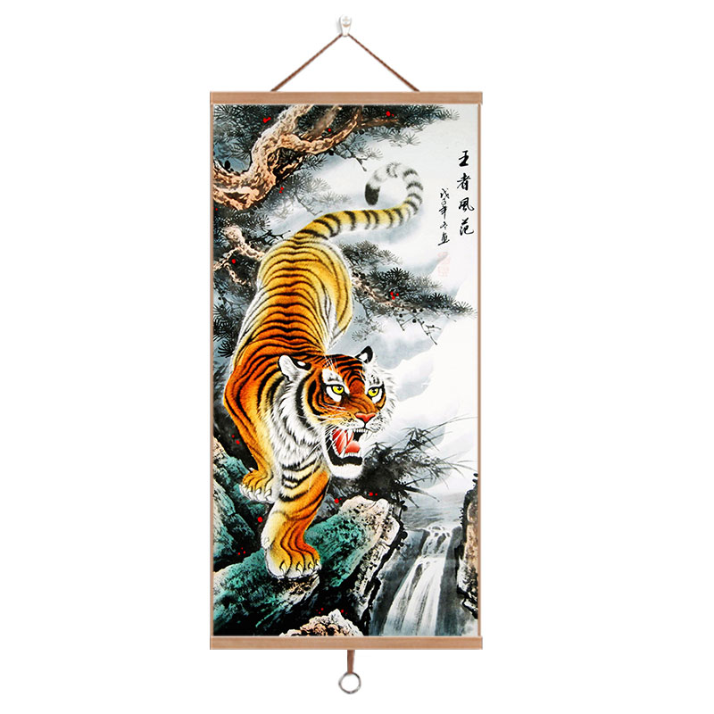 老虎画入户玄关上山虎装饰猛虎下山图新中式寓意好挂画客厅下山虎