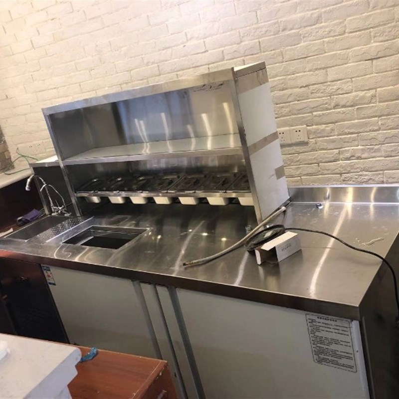 奶茶店设备全套水吧台商用冷藏冷冻工作台风冷不锈钢操作台定制