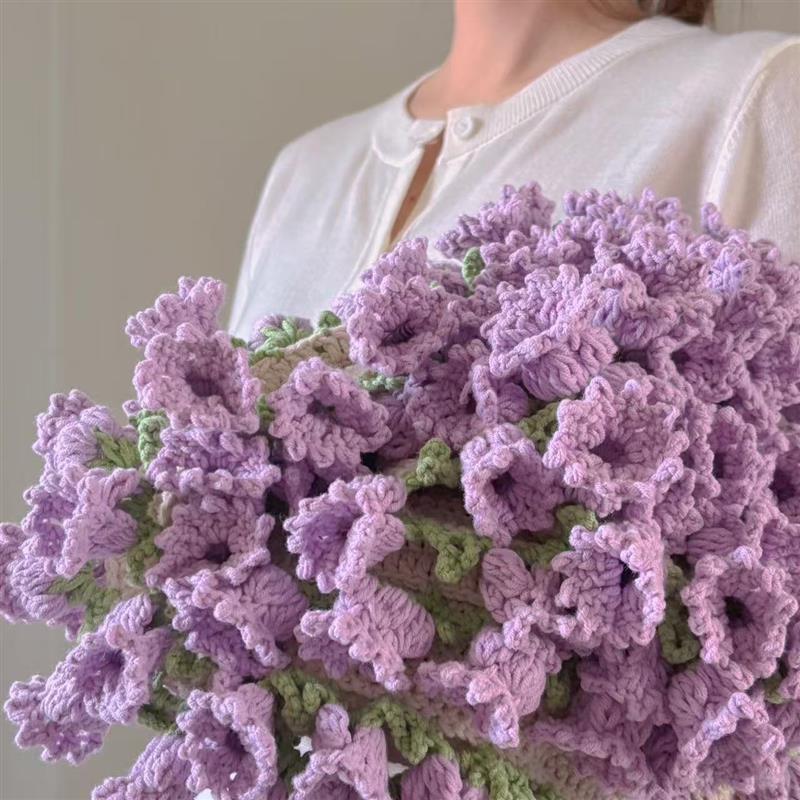 铃兰花毯子成品花束毯子手工编织毛毯针织紫色玫瑰花毯子毛线披肩