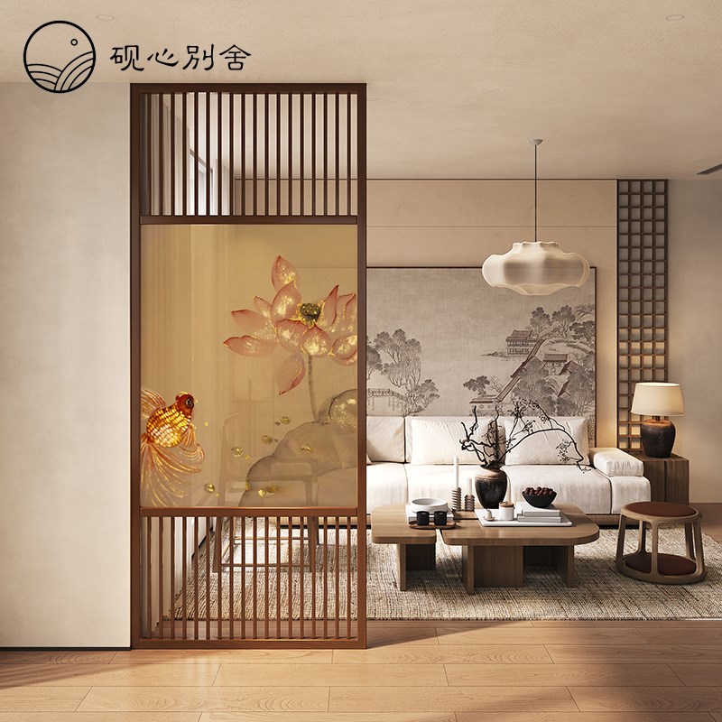 新中式入户玄关屏风隔断客厅家用进门遮挡正对门实木格栅茶室卧室
