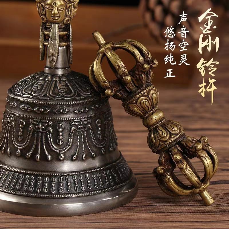 九股金刚铃杵法器尼泊尔进口藏传铃铛青铜响铜铃铛声音清脆手摇铃
