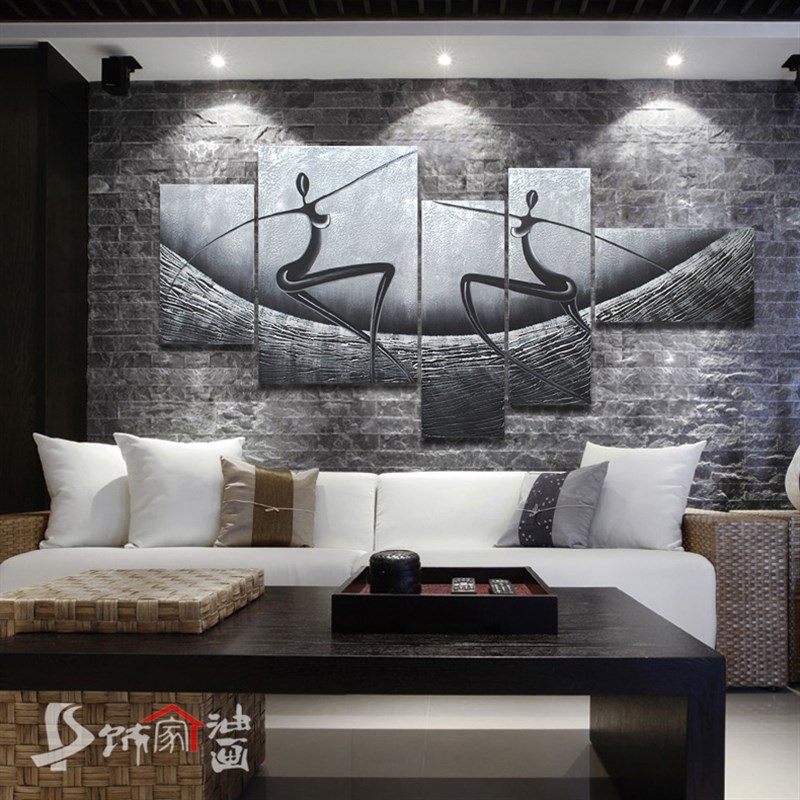 客厅手绘油画抽象简约现代装饰画沙发背景墙挂画拼套无框画艺术画